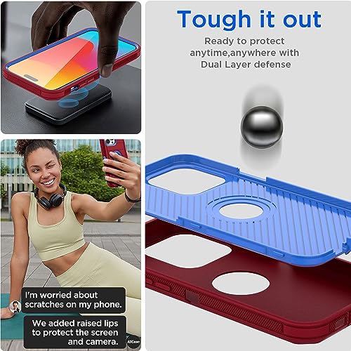 AICase iPhone 15 Pro Max Case,Heavy Duty Drop Protection Full Body Rugged Shockproof Military Protective Tough Durable Cover Compatible with iPhone 15 Pro Max 6.7"_2 - color: Hot Red/Blue