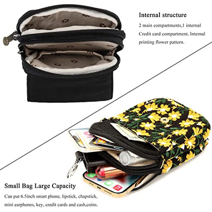 SILKAREA Embroidered Cute Mini Crossbody Bag for Women Small Handbags Wristlet Wallet Bag Cell-phone Pouch Coin Purse - color: Chamomile Yellow