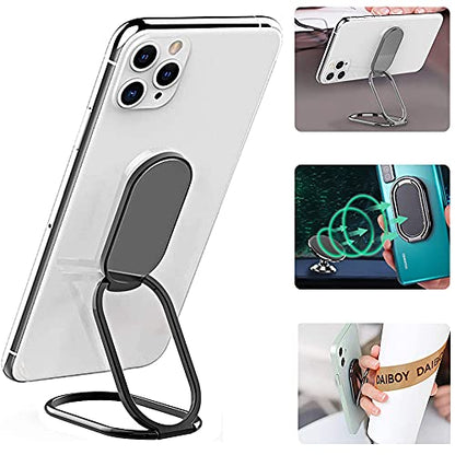 Cell Phone Ring Holder Finger Kickstand, CLZWiiN Foldable 360° Rotation Cellphone Stand for Desk, Office Desktop, Magnetic Car Mount, Metal Multi-Angle for Phone Back Grip (Gun Black) - color: Gun Black