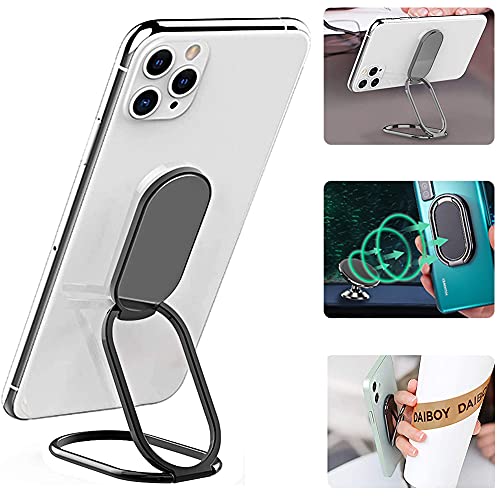 Cell Phone Ring Holder Finger Kickstand, CLZWiiN Foldable 360° Rotation Cellphone Stand for Desk, Office Desktop, Magnetic Car Mount, Metal Multi-Angle for Phone Back Grip (Gun Black) - color: Gun Black