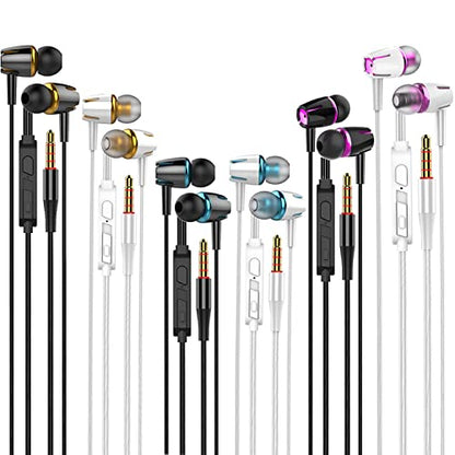 Cianyyee 6Pack Earbuds Headphones Wired with Microphone，in-Ear Earbuds,Noise Isolating,Powerful Heavy Bass, Earphones Compatible with iPhone, iPod, iPad, MP3, Laptops, and Most 3.5mm Jack - color: 3Black+3White