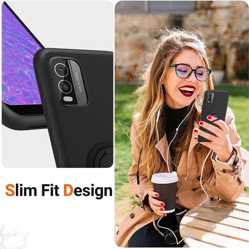 for Nokia c210 Phone Case with Glass Screen Protector, 360° Rotatable Ring Holder Magnetic Kickstand/Stand Silicone TPU Shockproof Protective Cover Case for Nokia Nokia c210 - Black
