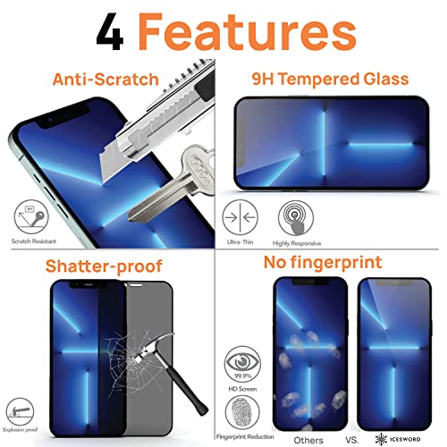 IceSword Privacy Screen Protector for iPhone 14 / iPhone 13 / iPhone 13 Pro (6.1 inch) [2022 Shatterproof], Tempered Glass Film 9H Hardness,10X Stronger, Case Friendly, Anti Spy 13P - Privacy - color: Privacy