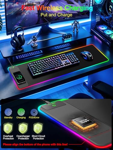 Wireless Charging Mouse Pad Gaming, 31.5"x11.8" Large Desk Mat, Waterproof - color: RGB-31.5"x11.8"