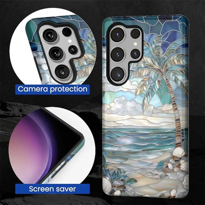 Case for Samsung Galaxy S26 Ultra, 2 in 1 PC Hard Shell & Silicone Inner Bumper, Anti-Scratch Full-Body Cover Shockproof Slim Design -Beach Palm Tree - color: Beach Palm Tree, size: Galaxy S26 Ultra