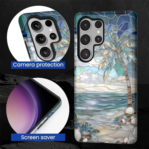 Case for Samsung Galaxy S26 Ultra, 2 in 1 PC Hard Shell & Silicone Inner Bumper, Anti-Scratch Full-Body Cover Shockproof Slim Design -Beach Palm Tree - color: Beach Palm Tree, size: Galaxy S26 Ultra