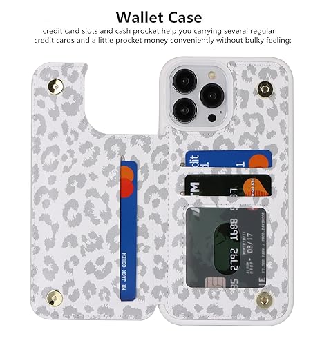 iCoverCase Compatible with iPhone 13 Pro Case with Card Holder, Wallet Phone Case for Women Men RFID Blocking PU Leather Protective Case 6.1 Inch (Gray Leopard) - color: Gray Leopard