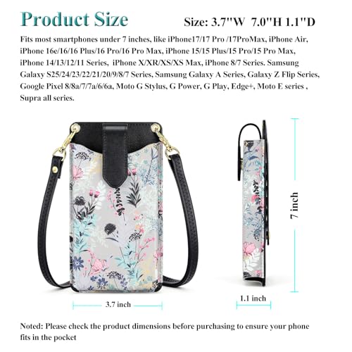 Peacocktion Small Crossbody Cell Phone Purse for Women, Lightweight Mini Small Crossbody Bags for Women with Card Slots - color: 17-black Floral