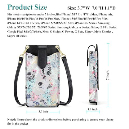 Peacocktion Small Crossbody Cell Phone Purse for Women, Lightweight Mini Small Crossbody Bags for Women with Card Slots - color: 17-black Floral