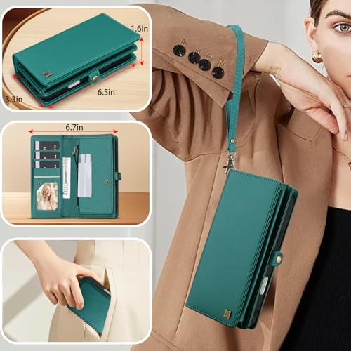 for Wallet Case Compatible with iPhone 17 Air,Multi-Function Detachable 2 in 1 Magnetic iPhone 17 Air Case Wallet,Flip Strap Zipper Card Holder Phone Case with Shoulder Straps (Green) - color: Green, size: iPhone 17Air