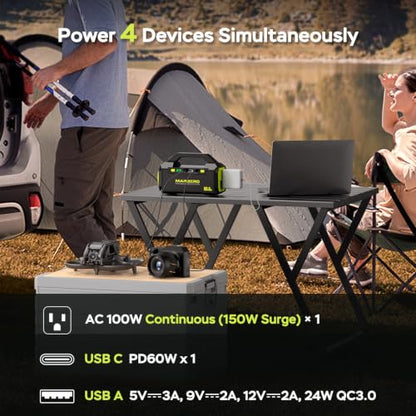 MARBERO Portable Power Station with AC Outlet 100W Solar Generator 88.8Wh - color: Yellow Green