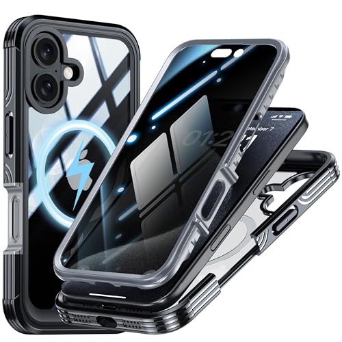 Magnetic Privacy Screen Case for iPhone 16 Plus with Full Body Protection - color: Black, size: iPhone 16 Plus