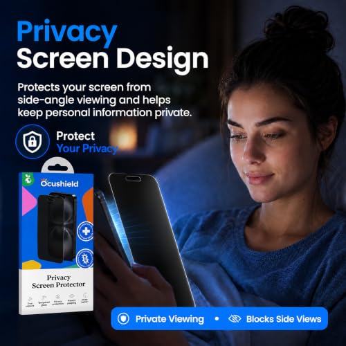 Ocushield Privacy Anti Blue Light Tempered Glass Screen Protector of iPhone 16 Pro Max (6.9") – Anti-Spy, Blocks Blue Light, Prevents Eye Strain & Helps You Sleep Better, 9H Hardness & Case Friendly - size: iPhone 16 Pro Max (6.9") - Privacy