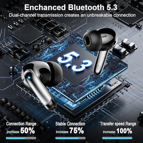 Wireless Earbuds, Bluetooth 5.3 Headphones Bass Stereo, 48Hours Playtime, 4 ENC Mic Clear Calls, Noise Cancelling Ear Buds with LED Display Charging Case,IPX7 Waterproof Earphone for Android iOS Black - color: Classical Black