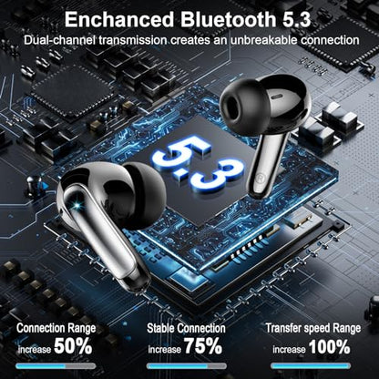 Wireless Earbuds, Bluetooth 5.3 Headphones Bass Stereo, 48Hours Playtime, 4 ENC Mic Clear Calls, Noise Cancelling Ear Buds with LED Display Charging Case,IPX7 Waterproof Earphone for Android iOS Black - color: Classical Black