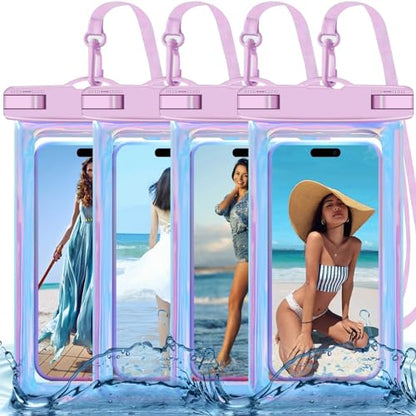 Famoby 4 Pack Iridescence Waterproof Phone Pouch, Cell Phone Waterproof Case Dry Bag,Protection Level: IP68,Beach Cruise for iPhone,Samsung,and More,Lanyard Included,(Fits Up to 8.3"),Iridescence - color: Multicolor,E,Iridescence