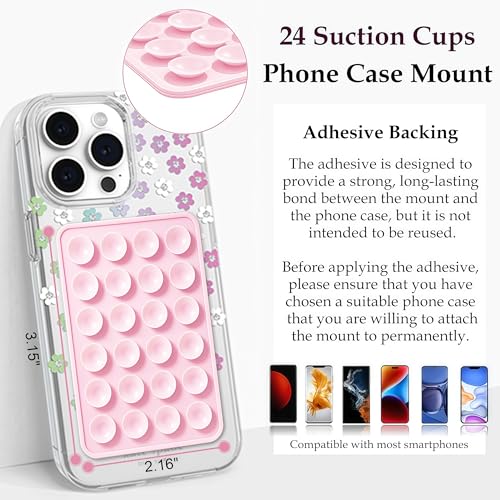 Anteel 2 Pack Silicone Suction Phone Case Mount, Non Slip Sticky Phone Grip for Cellphone, Silicon Adhesive Suction Cup Phone Mount, Strong Grip Holder for Selfies & Videos (LightPink&Translucent) - color: LightPink&Translucent