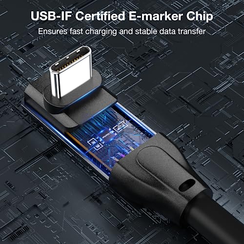 USB C Cable 90 Degree, 20Gbps Down Angle USB C 3.2 Gen2x2 Data Transfer Cable 100W Fast Charging 4K@144Hz/60Hz 8K@30Hz Video Cable Compatible with iPhone 17/16,Thunderbolt 4 MacBook,iPad,SSD (5FT) - size: 5 FT / 1.5 m Silicon, style: USB 20Gbps