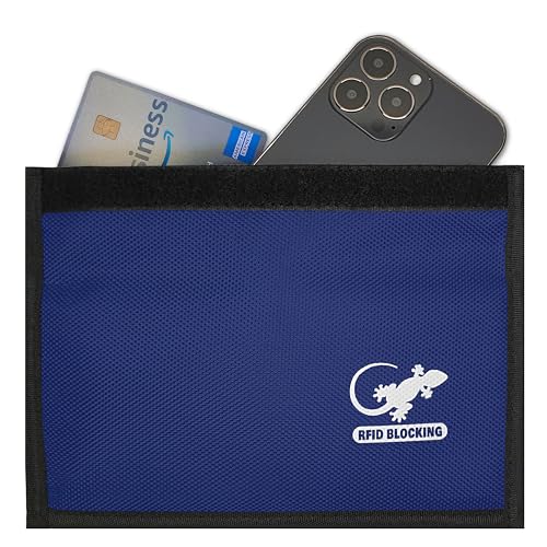 Gecko Travel Tech Faraday Bag Anti-Tracking GPS RFID Car Key Signal Blocker Wallet Shielding Pouch Protective Case for Cell Phone Car Key FOB, Data Privacy, Electronic Device Security (BLUE - NYLON) - color: BLUE - NYLON