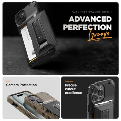 VRS DESIGN Damda Glide Hybrid Phone Case Designed for iPhone 15 (2023), Functional Sturdy Wallet Card Holder Kickstand Case Compatible with iPhone 15 (Matte Black) - color: Matte Black, size: iPhone 15
