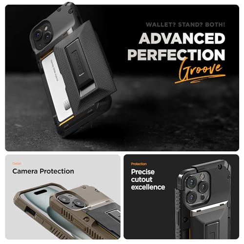 VRS DESIGN Damda Glide Hybrid Phone Case Designed for iPhone 15 (2023), Functional Sturdy Wallet Card Holder Kickstand Case Compatible with iPhone 15 (Matte Black) - color: Matte Black, size: iPhone 15