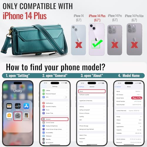 Strapurs Wallet Case Compatible with iPhone 14 Plus RFID Blocking 10-Card Holder Soft PU Leather Magnetic Snap Shoulder Strap Zipper Pocket Phone Case Fit for iPhone 14 Plus 6.7" - Blue Green | RFID Blocking 10-Card Holder, Shoulder Lanyard, Wirst Strap,