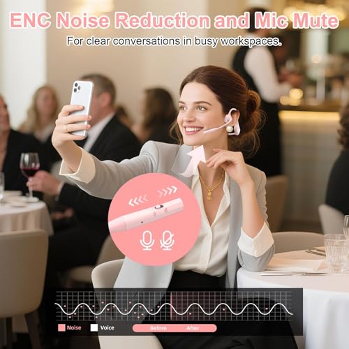 Open Ear Headphones, Trucker Bluetooth Headset with Upgraded Microphone - color: Pink