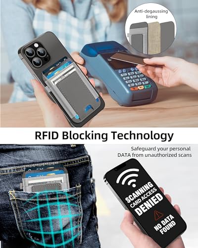 For Magsafe Wallet, Strongest Magnetic Wallet for iPhone 17/16/15/14/13/12 Series, Magnetic Card Holder with 2 Card Slots, RFID Blocking, Vegan Leather, Hold 7 Cards, Gray | Magnetic Wallet for iPhone 17/16/15/14/13/12 Series, Magnetic Card Holder with 2