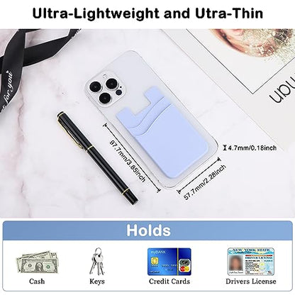 Phone Wallet Stick on,5Pack Phone Card Holder for Back of Phone Case,Silicone Sticky Credit Card Holder for Cell Phone Double Pocket Sticker All Smartphones—Navy,Sierra,Pastel,Blue,Black