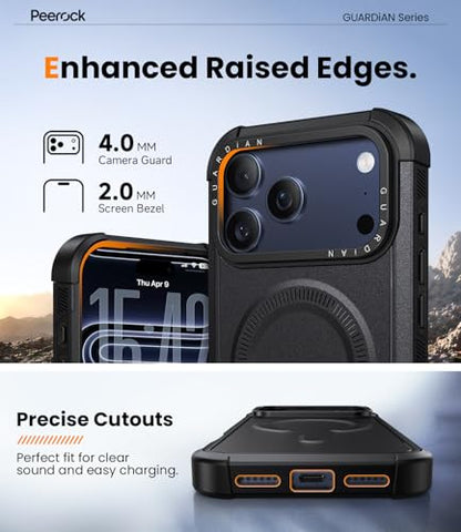 Heavy Duty for iPhone 17 Pro Max Case, [20FT Military Grade Drop Protection] Dual-Layer Shockproof Protective Phone Case, Fit for Magsafe, Rugged Tough Durable Cover, Guardian Series - Black - color: Black