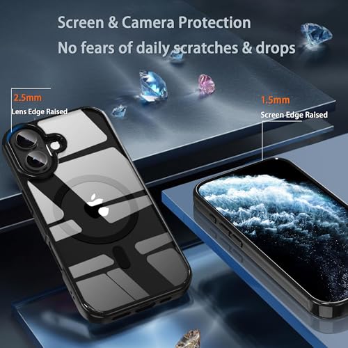 Classic Hybrid Magnetic iPhone 17 Case Phone Case Cover, Screen Protectors X1, Compatible with Magsafe, Anti Yellowing,Slim,Shockproof, Protective (Black Magsafe, iPhone 17) - color: Black Magsafe, size: iPhone 17