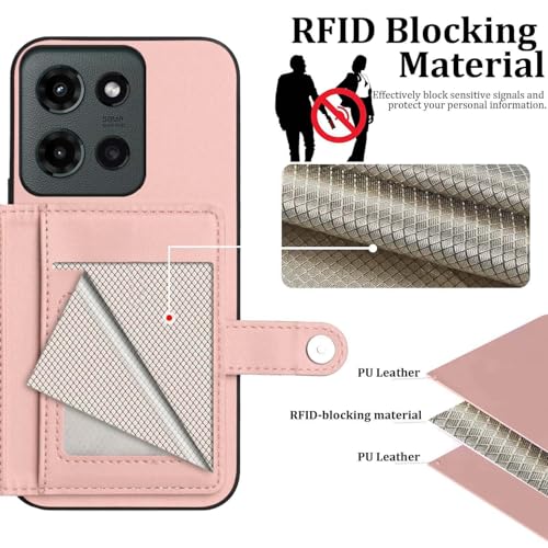 for Moto G 5G 2025 Back RFID Blocking Wallet Case, Rose Gold | PU leather, TPU interior, 5 card slots, cash/photo pocket, magnetic clasp, kickstand, 2-layer shockproof, scratch resistant - color: Rose Gold
