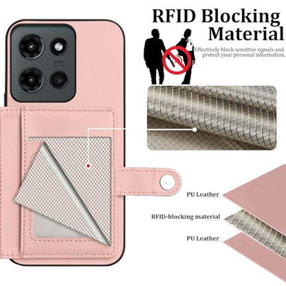 for Moto G 5G 2025 Back RFID Blocking Wallet Case, Rose Gold | PU leather, TPU interior, 5 card slots, cash/photo pocket, magnetic clasp, kickstand, 2-layer shockproof, scratch resistant - color: Rose Gold