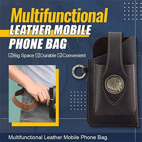 2023 New Multifunctional Leather Mobile Phone Bag with Belt Clip, Premium Rugged Leather Cell Phone Holster with Belt Loop, Belt Phone Pouches Holder for All Phones (Brown) - color: Brown