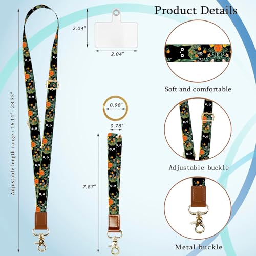 Phone Lanyard Wrist Strap Crossbody Adjustable, Cell Phone Lanyard for Around The Neck Shoulder Wristlet Strap - color: Green Flower Cats