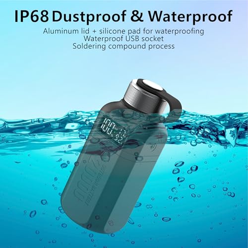 20,000mAh Rugged Power Bank with Fast Charge USB-C PD, IP68 Waterproof Shockproof, Includes 420lm Bright Camping Lantern, Tactical Outdoor Charger for Hiking Camping Survival Emergency（Black） - color: Black