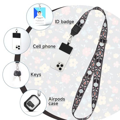 FUVLIFE Cell Phone Lanyard Crossbody, Clip and Go Phone Strap with Wallet | Phone Strap with Zippered Pouch for Travel Cruise, Adjustable 43”–62”, Datechable Phone Wrist Strap, Women Men Teacher Gift - color: Flower