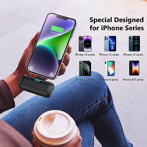 Feob [2 Pack] Mini Portable Charger 5000mAh for iPhone 14,Ultra-Compact 15W PD Fast Charging Power Bank,LCD Display Cute Battery Pack Backup Charger for iPhone 14/14 Pro Max/13/13 Pro/12/XR/8/7/6 etc - color: A-Black+White