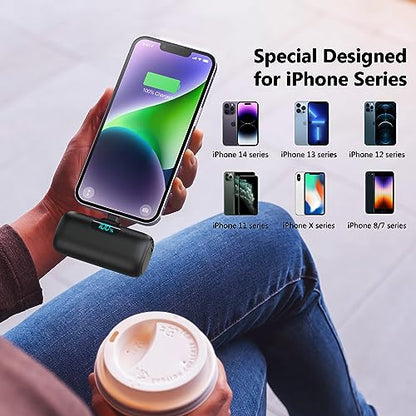 Feob [2 Pack] Mini Portable Charger 5000mAh for iPhone 14,Ultra-Compact 15W PD Fast Charging Power Bank,LCD Display Cute Battery Pack Backup Charger for iPhone 14/14 Pro Max/13/13 Pro/12/XR/8/7/6 etc - color: A-Black+White