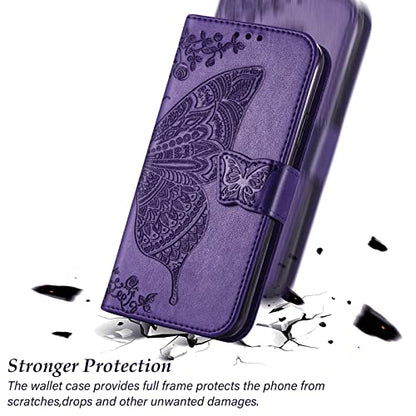 for Samsung Galaxy A17 5G Phone Case Wallet,Purple | Butterfly Embossed PU Leather, Credit Card Holders, Wrist Strap, Magnetic Closure, Flip Protective Purse Cover for Women Men - color: Purple