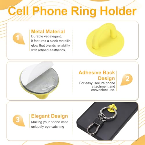 12Pcs Phone Ring Holder (0.7 Inch) - Adhesive Round Shaped Phone Finger Grip Hook Smartphones Keychain Ring Charm Loop for DIY Tablet Case Accessories, Yellow - color: Yellow