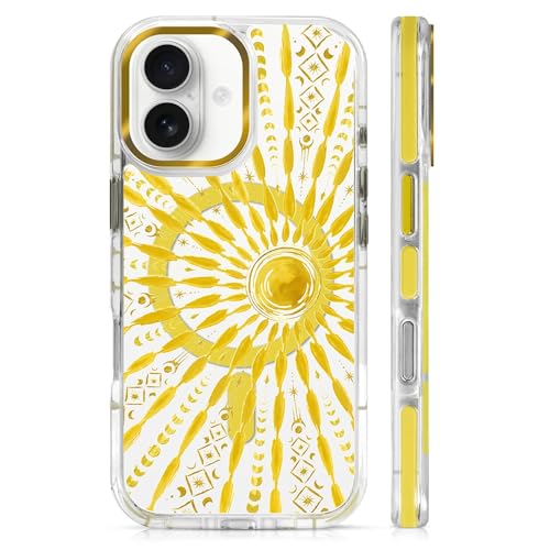 VisEnt Clear Case for iPhone 17, Magnetic Phone Case, Transparent Slim Cover, Military Grade Protection, Shockproof, Anti-Yellowing, Scratch Resistant, Folk Gold Sun - color: Folk Gold Sun, size: Iphone 17