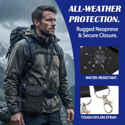 cobee Universal Neoprene Cell Phone Pouch,7.09×3.74 InBlack | Waterproof Phone Sleeve with Neck Strap Lanyard Holder Crossbody Bag Around Neck Carrying Case for Seniors with the Belt Clip