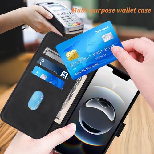 Flip Wallet Case for iPhone 17e/16e, Wrist Strap, Black | Embossed PU Leather, Detachable Wrist Strap, Card Slots, TPU Inner, Cash Pocket, Magnetic Closure, Stand, Precise Cutouts - color: Black