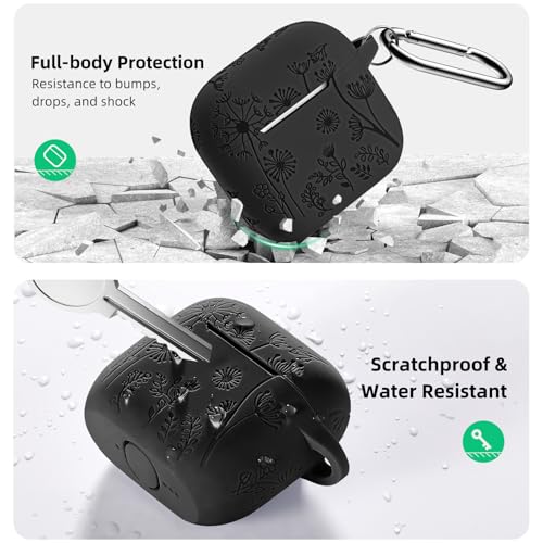 Lerobo for AirPods 5/4 Case, Flower Engraved Soft Silicone Cover, Black - color: A-Black, size: AirPods 5&4