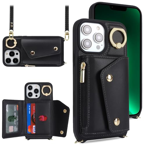 Lipvina Crossbody Wallet Case for iPhone 13 Pro Max,Black - color: 01-Black, size: iPhone 13 Pro Max 6.7"