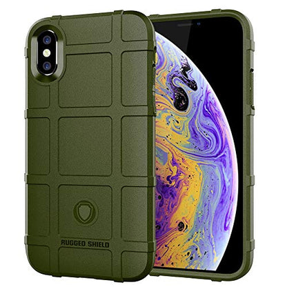 for iPhone Xs/X case, (Rugged Shield Series) TPU Thick Solid Armor Tactical Protective Cover Case for iPhone Xs/X (5.8 inches) - Army Green - color: Army Green