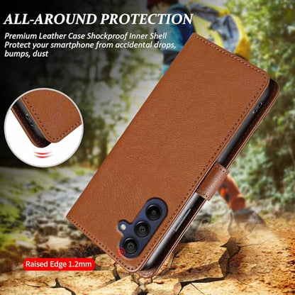 for Galaxy A17/A16 5G Phone Case Wallet RFID Blocking (Brown) | Premium PU leather, card holder/cash slots, protective flip cover for Samsung Galaxy A17/A16, magnetic closure, kickstand - color: Brown