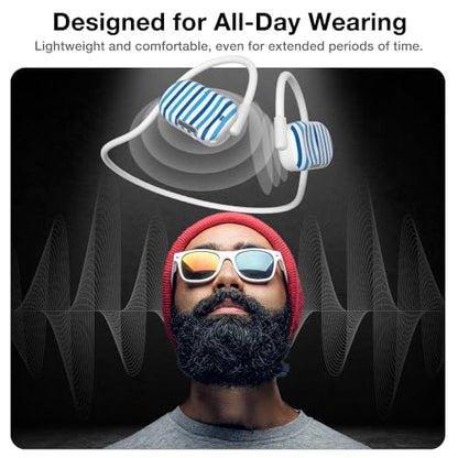 Purity Air Open Ear Headphones - True Air Conduction Wireless Bluetooth Open Ear Earbuds with Dual Mic for iPhone/Android - Secured Long Wearing Comfort, Sports Sweat Resistant (Blue Stripes) - color: Blue Stripes