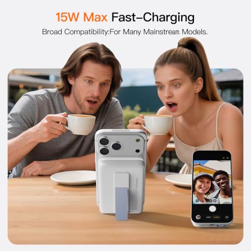 Magnetic Portable Charger 10000mAh, 22.5W Power Bank with Built in Cable - color: white